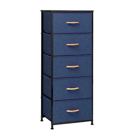 Homeroots 18" Blue and Black Steel and Fabric Five Drawer Chest 484682