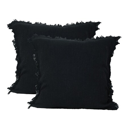 Homeroots Set of Two 20" Black Cotton Throw Pillows with Fringe, 2PK 588373