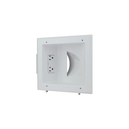 Cable Wholesale Recessed Low Voltage Media Plate w/Duplex Surge Suppressor, White 45-0041-WH