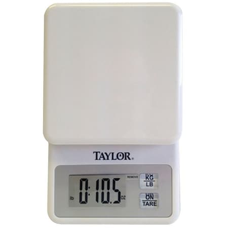 Taylor Kitchen Scale, 11 lb Capacity, LCD Display, White, g, lb, oz 3817