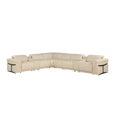 Homeroots Beige Italian Leather Modular L Shaped Eight Piece Corner Sectional With Console 534851
