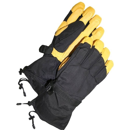 Bdg Ski Glove, Guantlett with Drawstring Cuff, Black/Yellow, XL 80-9-041101-XL
