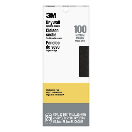 3M Drywall Sanding Sheet, 4 3/16 in x 11 1/4 in, 100 grit, 25 shts/pk, 10PK 99432NA