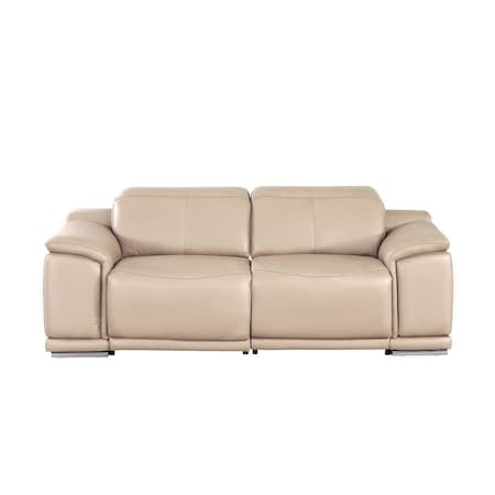 Homeroots 80in Beige and Silver Leather Power Reclining Loveseat 643817