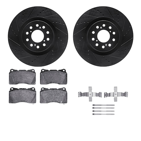 Dynamic Friction Co DFC Rotors-Drilled & Slotted-Black w/ EURO 5000 Ceramic Brake Pads Incl Hdw 8612-59007