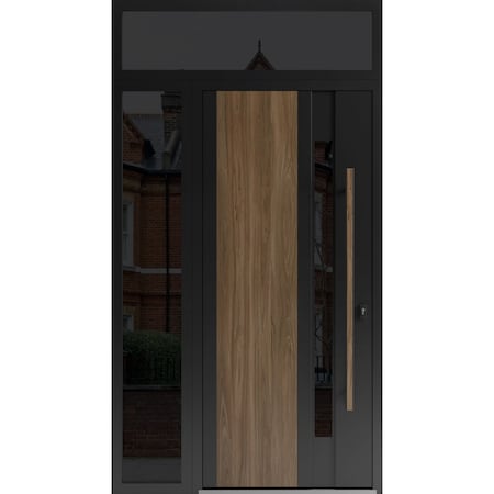 Vdomdoors Steel Door Dekton 0163 Venezia Noce Side and Top Exterior Window Sidelite Entry Door Painted W36+12 DEKTON0163EXD-VEN-W36+12xH80+16-LH-I
