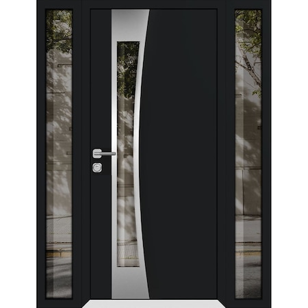 Vdomdoors Aluminum Door Cynex 6116 Black Entry Steel Metal Modern Painted W16+36+16xH80 Right Inswing CYNEX6116EXD-BLK-W16+36+16xH80-RH-I