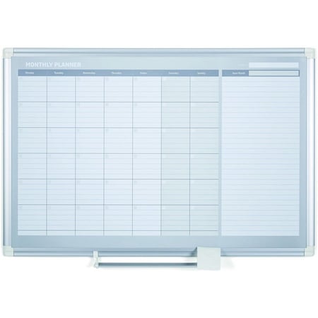 Mastervision Calendar Planning Board, Steel, 26 in, 42 1/2 in, Aluminum Frame, White/Gray, Matte GA0397830