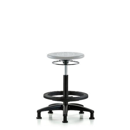 Blue Ridge Ergonomics Polyurethane Stool-High Bench Height with Black Foot Ring & Stationary Glides in Gray Polyurethane IPHBSO-RG-BF-RG-GRY