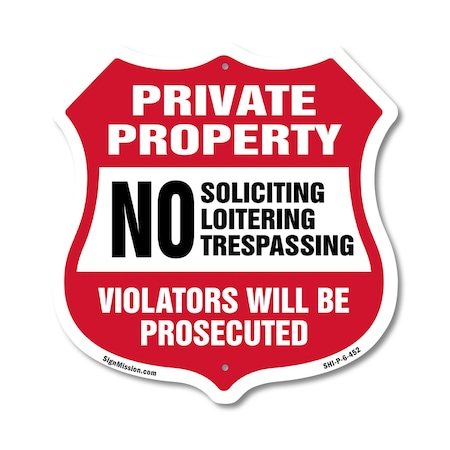 Signmission Private Property Shield Sign No Soliciti, 6 Inch X 6 Inch, Plastic Sign SHI-P-6-452