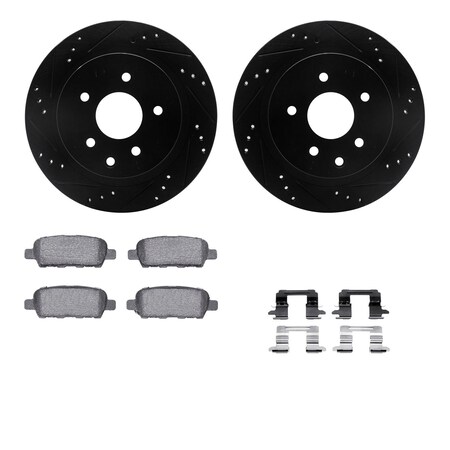 Dynamic Friction Co DFC Brake Rotor - Dimpled & Slotted - Black w/5000 Brake Pads & HW Kit 8512-67101