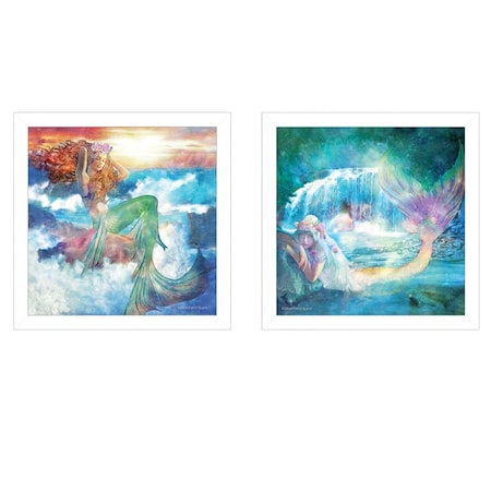 Set Of Two Mermaids 3 White Framed Print Wall Art, 2PK