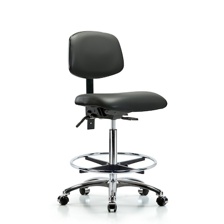 Blue Ridge Ergonomics Vinyl Chair Chrome, High Bench, Tilt, Foot Ring, Casters, Carbon BR-VHBCH-CR-T1-A0-CF-CC-8823