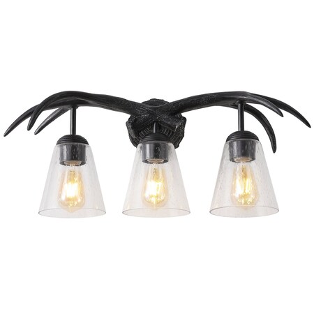 Jonathan Y Wyatt 25.5 in. 3-Light Southwestern Bohemian Resin/Seeded Glass Faux Antler LED Vanity Light, Antique JYL6309B