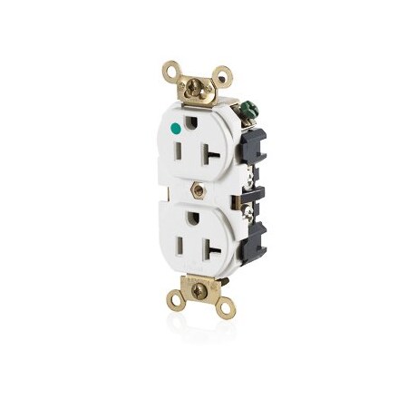 Leviton Hospital Grade Flat Faced Duplex Receptacle, 20 Amp, 125 Volt MRI83-W