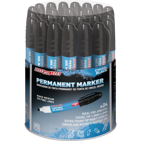 Channellock Chisel Tip Black Ink Marker Display, 24-Piece 96411