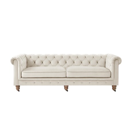 Homeroots 93" Beige Velvet Chesterfield Wood Sofa 543982