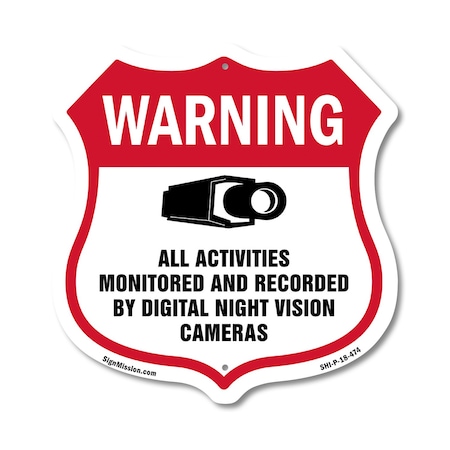 Signmission Video Surveillance Shield Sign Warning A, 18 Inch X 18 Inch, Plastic Sign SHI-P-18-474