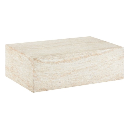 Leisuremod Maya 35 in Fiberstone Coffee Table, Travertine Finish, Weatherproof, Fully Assembled MCT35TR