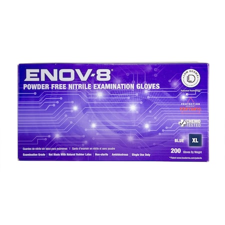Safety Zone ENOV-8 Nitrile Powder Free 3.5 mil Exam Gloves Blue XL - Box of 200 GL-NCF225BFX