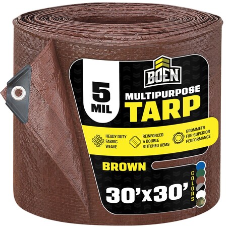 Boen All Purpose Tarp, 30 ft x 30 ft, 5 Mil, Brown, Polyethylene BR5T-3030