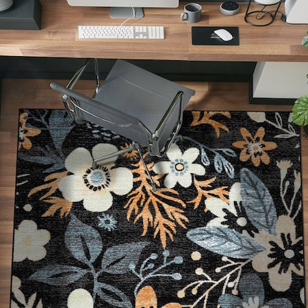 World Rug Gallery Garden Floral Area Rug 4 ft x 6 ft Black WR147BLACK4X6