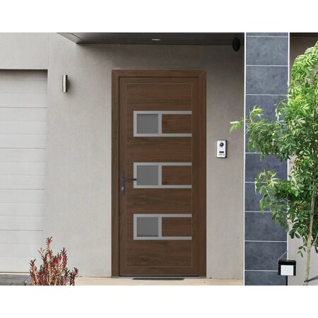Vdomdoors Front Exterior Prehung Metal-Plastic Door, Manux 8933 Walnut, Office Commercial and Residential Doo MANUX8933EXD-WLN-W32xH80-RH