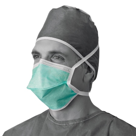 Medline Duckbill-Style Surgical Face Mask with Ties, Green, 50PK NON27382Z