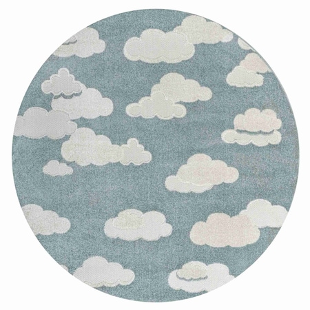 Jonathan Y Hedwig High-Low Youth Cloud Scandi Blue/Ivory 5 ft Round Indoor/Outdoor Area Rug SCN105A-5R