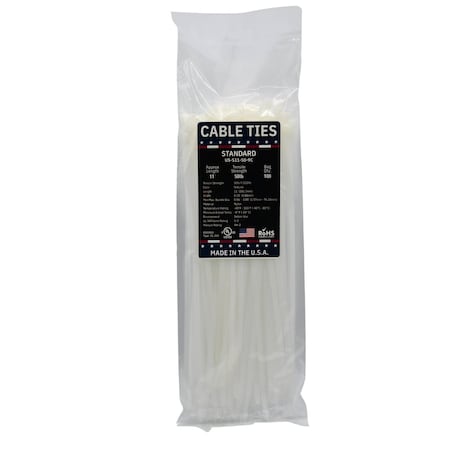 Cable Ties Unlimited Cable Tie, 11 in L, 50 lb Strength, 2.9 in Max Bundle Dia, Nylon 6/6, Natural 100PK US-S11-50-9C