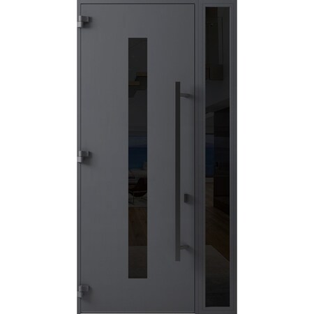 Vdomdoors Front Exterior Prehung Steel Door Ronex0130 Grey 96 Sidelight Exterior Window Sidelite Entry Metal RONEX0130EXD-GRE-W36+14xH96-RH-I