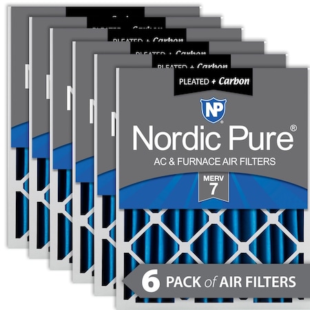 Nordic Pure 16x20x4 Plus Carbon Pleated Air Filter, High Capacity, MERV 7, 6 PK 16x20x4M7+C-6