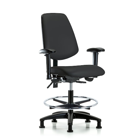 Blue Ridge Ergonomics Medium Bench Chair Adjustable Arms, 22" to 29" Height, Vinyl, Black BR-VMBCH-MB-RG-T1-A1-CF-RG-8540