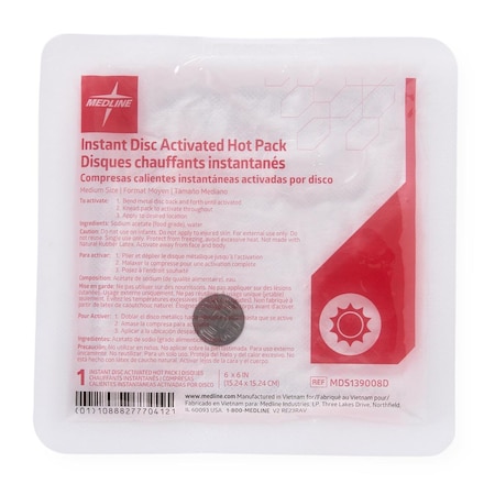 Medline Disc-Activated Nonwoven Instant Hot Packs, Size M, 6in x 6in, 24PK MDS139008D