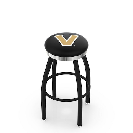 Holland Bar Stool Co 36" Blk Wrinkle Vanderbilt Swivel Bar Stool, Chrome Ring L8B2C36Vander