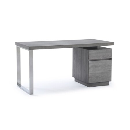 Homeroots 59" Elm Grey Manufactured Wood Rectangular Writing Desk With Two Drawers 482423