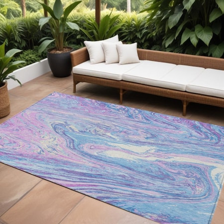 Homeroots 9' X 12' Sky Blue Lavender And Ivory Abstract Washable Indoor Outdoor Area Rug 602675