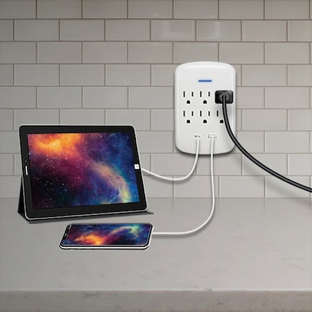 Prime Wire & Cable White 15A 6-Outlet Surge Tap with USB-A & USB-C PBSU072-A