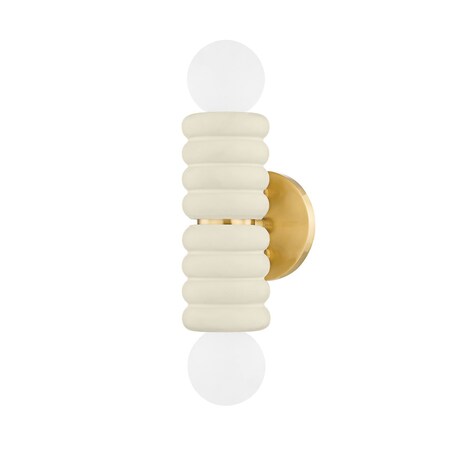 Mitzi Eny Lee Parker X Bibi 2 Light Wall Sconce 14 In. Aged Brass/Ceramic Antique Ivory H691102-AGB/CAI
