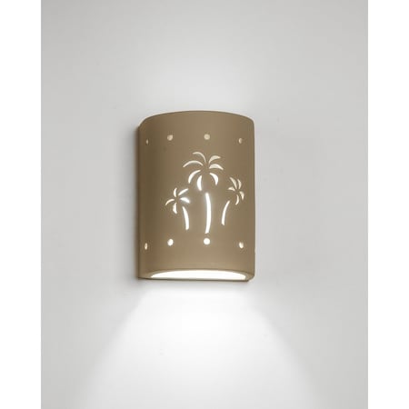 Luxury Lighting Mirage Flats 8.5 in Tall Ceramic Outdoor Wall Light with Palm Tree Cutouts, Cottonwood Paint Finish 100-22B-CW-u/d-7-17