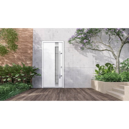 Vdomdoors Steel Door Deux 1713 White Enamel Stainless Inserts Single Modern Painted DEUX1713EXD-BEM-W36 x H80-Right-hand Inswing