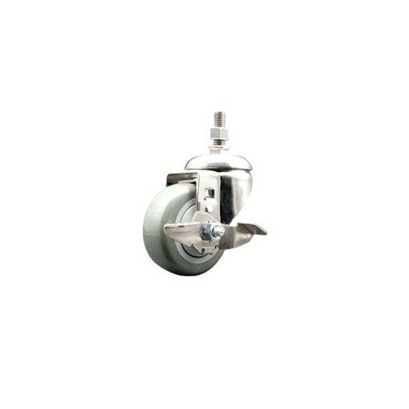 Service Caster 3 Inch 316SS Gray Polyurethane Swivel 1/2 Inch Threaded Stem Caster with Brake SCC-SS316TS20S314-PPUB-TLB-121315