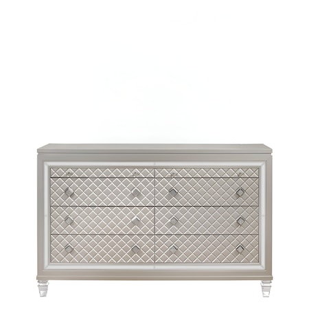 Homeroots 65" Champagne Solid Wood With Bling Six Drawer Double Dresser 384035
