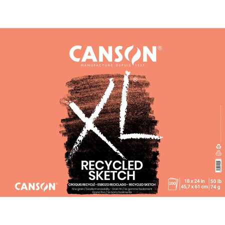 Canson XL Series Sketch Pad, Recycled, Foldover Binding, 100 Sheet, 18x24 inch C100510925