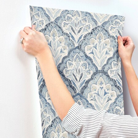 Chesapeake Mimir Blue Quilted Damask Wallpaper 3125-72337