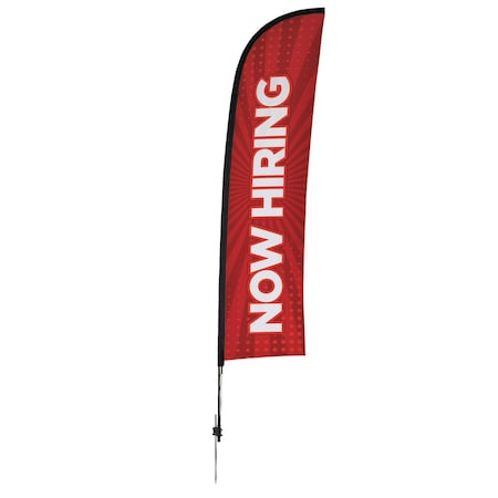 Showdown Displays 13 Ft Premium Blade Sail Sign Kit (Double-Sided With Ground Spike Base) - Now Hiring Red Burst 908120-003