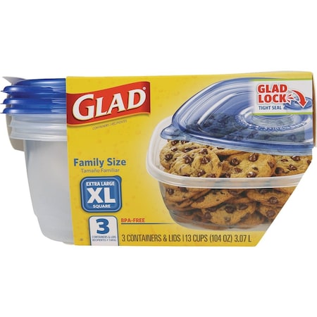 Glad 104 Oz. Clear Square Family Size Container, 3PK BBP35097