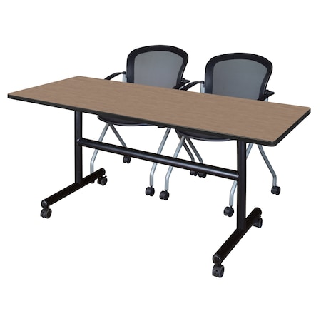 Regency Kobe Flip-Top Training Nesting Table W/ 2 Cadence Nest Chairs, 60 in W, 30 in L, Noble Oak MKFT6030NO23BK