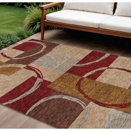 Homeroots 10' X 14' Wheat And Burgundy Geometric Washable Indoor Outdoor Area Rug 612604