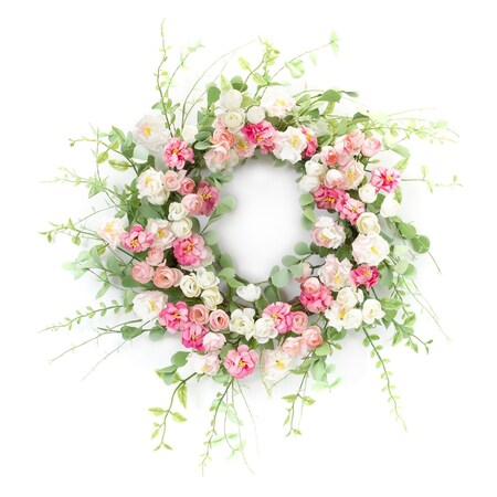 Homeroots 23" Pink and Green Artificial Peony Wreath 516105